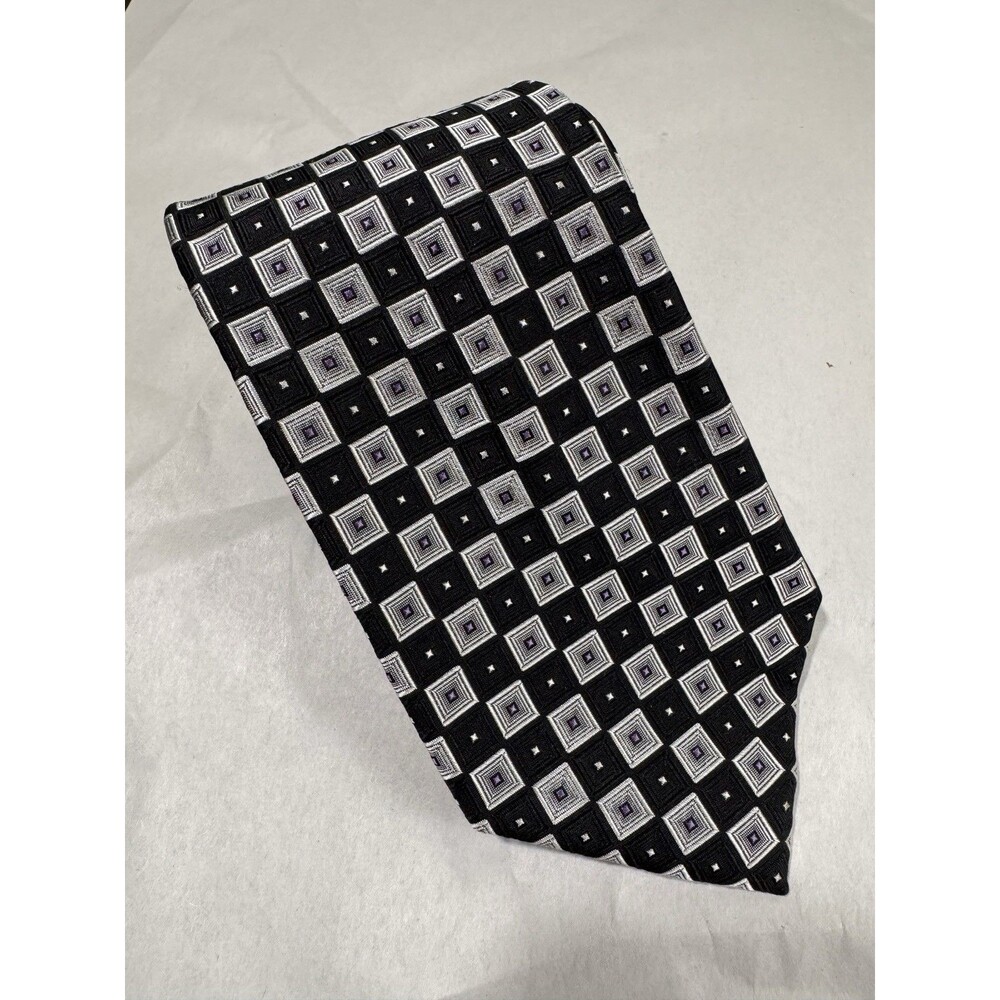 NWT Jos A Bank Mens Tie Exec Collection 100% Silk Black/Silver Squares 58"x3.5"